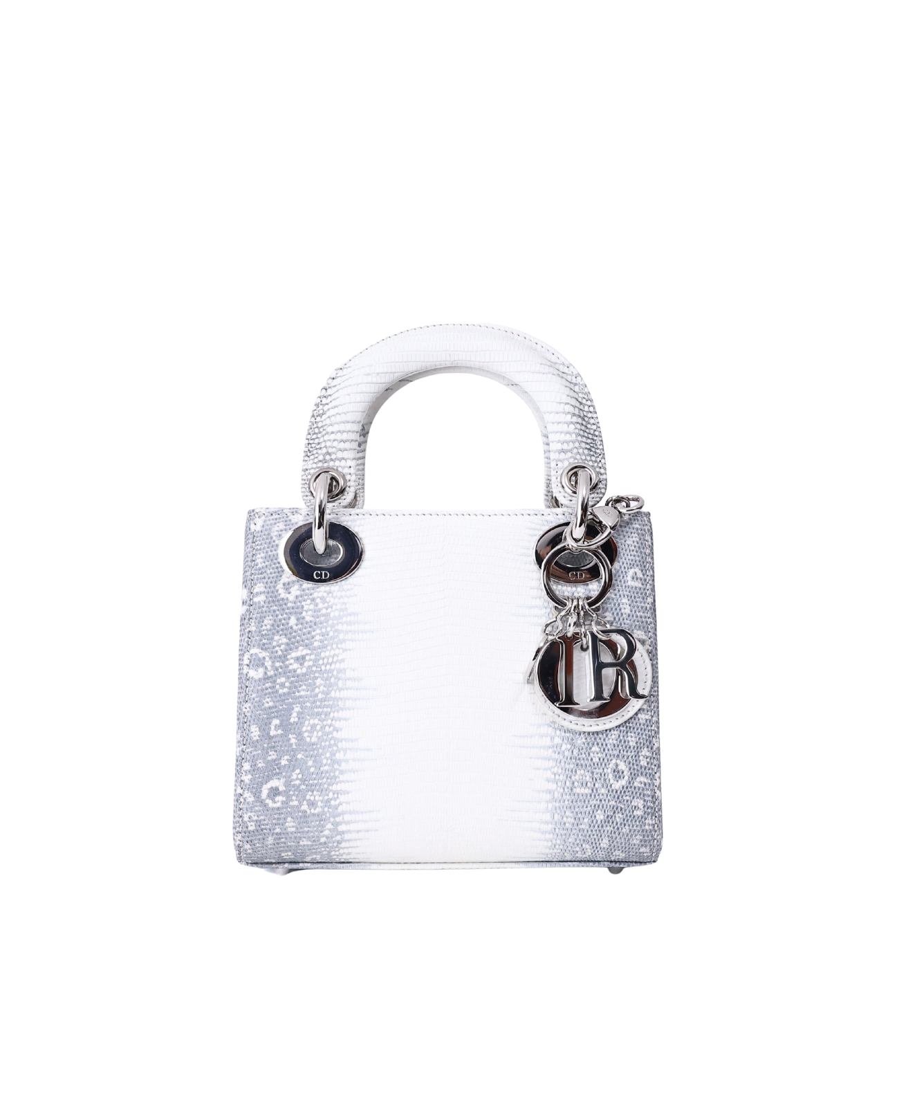 Dior Mini Lady Dior in White/Grey Lizard Leather with Silver Hardware