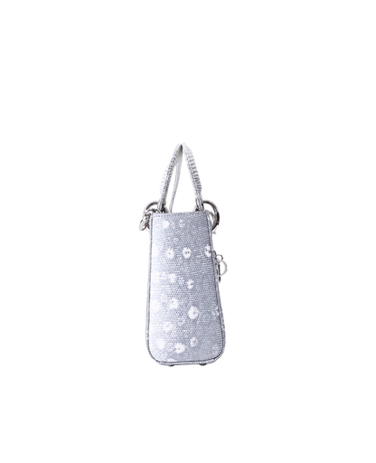 Dior Mini Lady Dior in White/Grey Lizard Leather with Silver Hardware