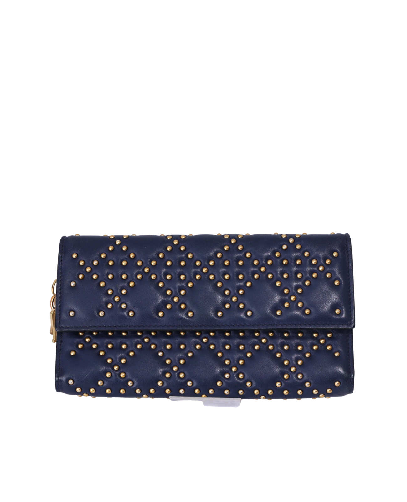 Dior Cannage Stud Wallet on Chain in Navy Lambskin Leather with Gold Hardware (Contact to Enquire)