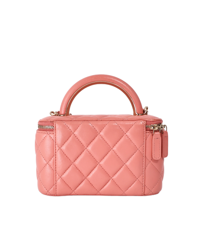 Chanel Quilted Top Handle Vanity Case in Pink Lambskin with Gold Hardware (Contact to Enquire)