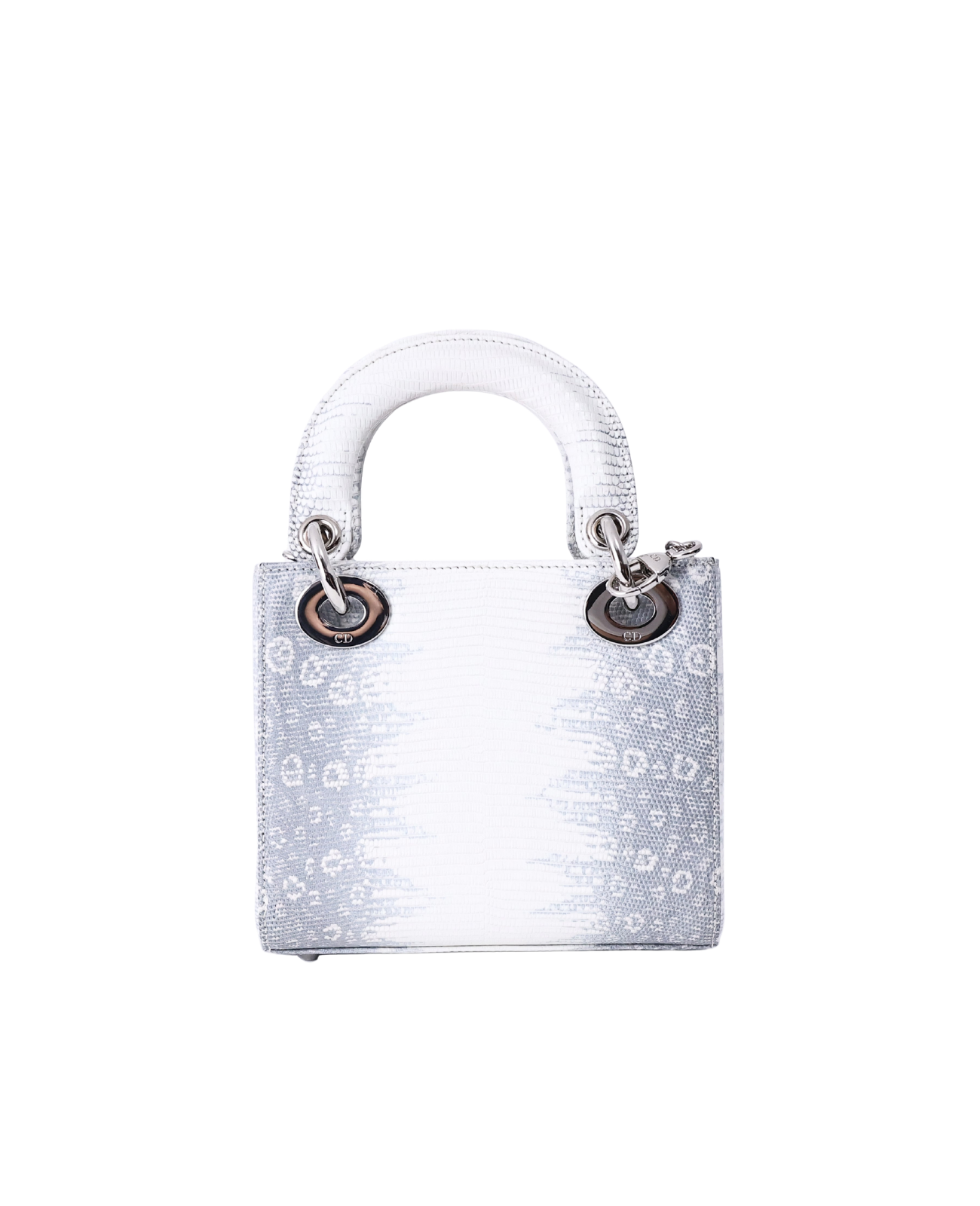 Dior Mini Lady Dior in White/Grey Lizard Leather with Silver Hardware