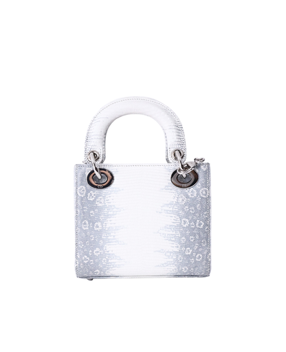Dior Mini Lady Dior in White/Grey Lizard Leather with Silver Hardware