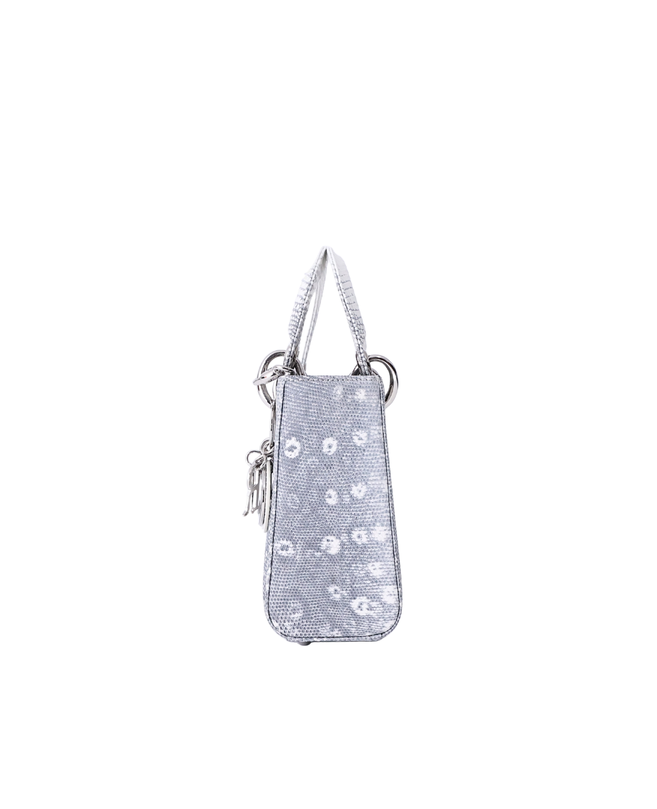 Dior Mini Lady Dior in White/Grey Lizard Leather with Silver Hardware