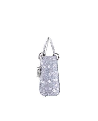 Dior Mini Lady Dior in White/Grey Lizard Leather with Silver Hardware