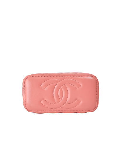 Chanel Quilted Top Handle Vanity Case in Pink Lambskin with Gold Hardware (Contact to Enquire)