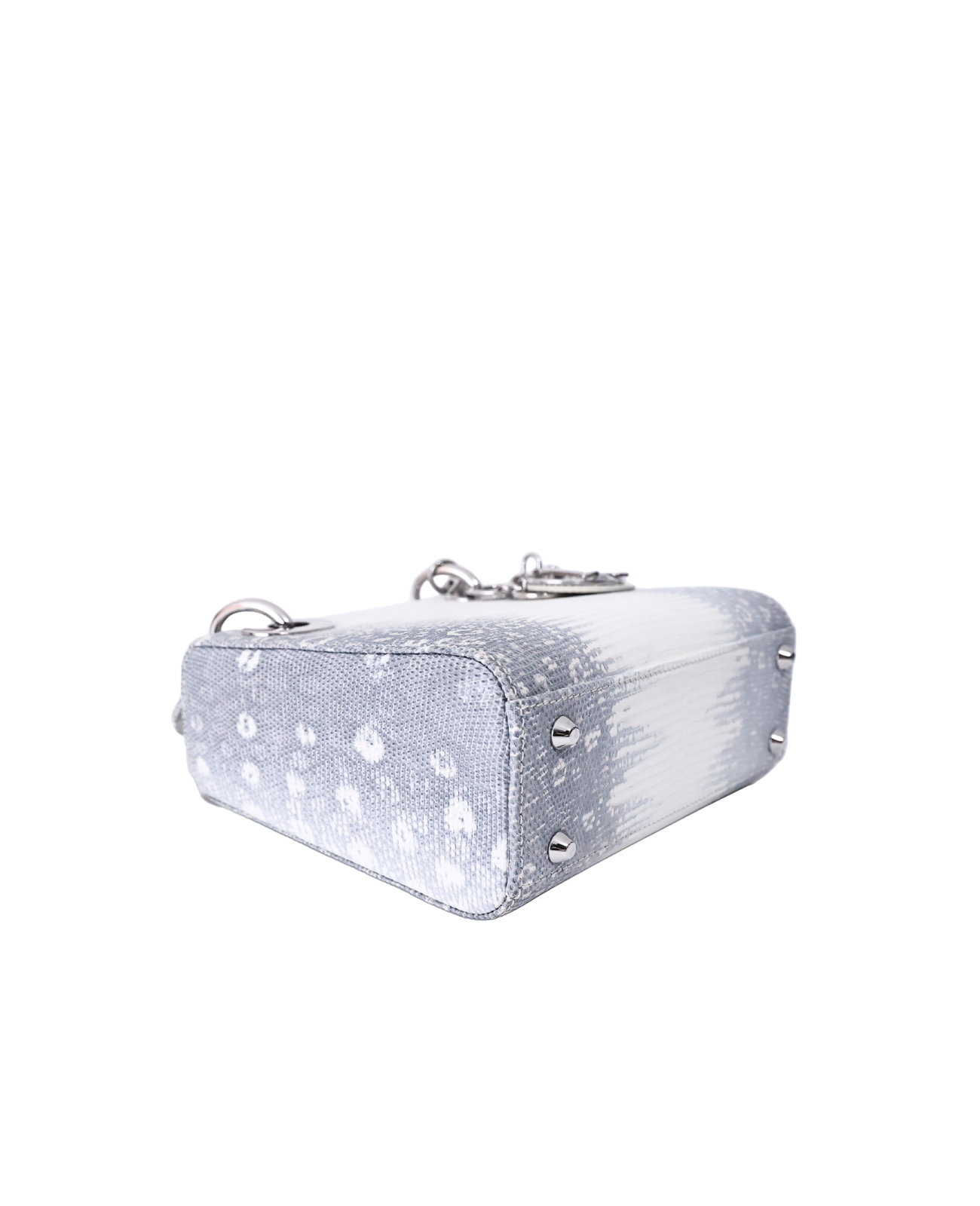 Dior Mini Lady Dior in White/Grey Lizard Leather with Silver Hardware