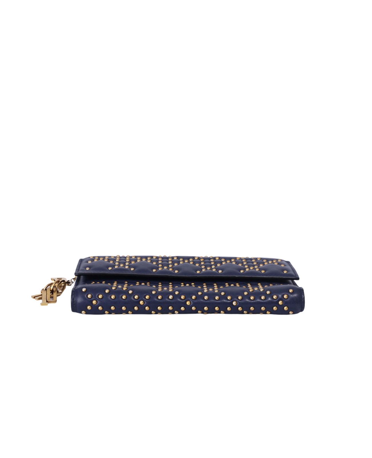 Dior Cannage Stud Wallet on Chain in Navy Lambskin Leather with Gold Hardware (Contact to Enquire)