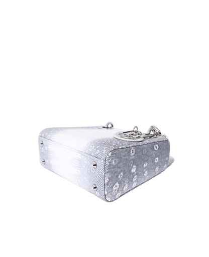 Dior Mini Lady Dior in White/Grey Lizard Leather with Silver Hardware