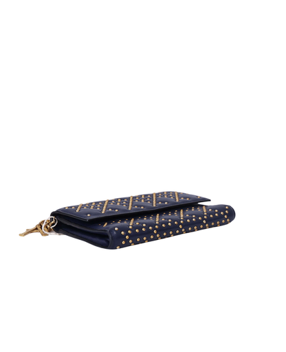 Dior Cannage Stud Wallet on Chain in Navy Lambskin Leather with Gold Hardware (Contact to Enquire)