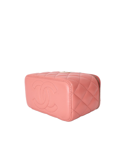 Chanel Quilted Top Handle Vanity Case in Pink Lambskin with Gold Hardware (Contact to Enquire)