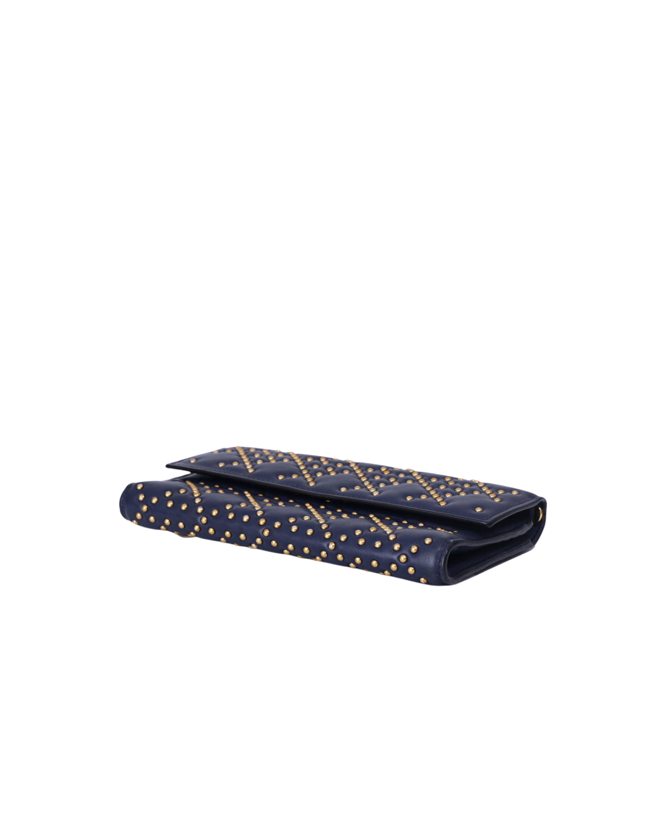 Dior Cannage Stud Wallet on Chain in Navy Lambskin Leather with Gold Hardware (Contact to Enquire)