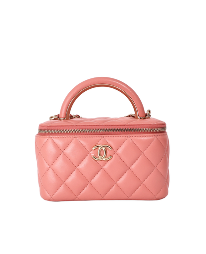 Chanel Quilted Top Handle Vanity Case in Pink Lambskin with Gold Hardware (Contact to Enquire)